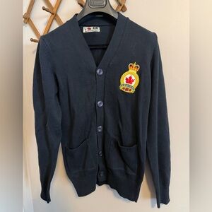 Royal Canadian Legion Navy Blue Cotton Knit Cardigan Size XL (Fits Small)